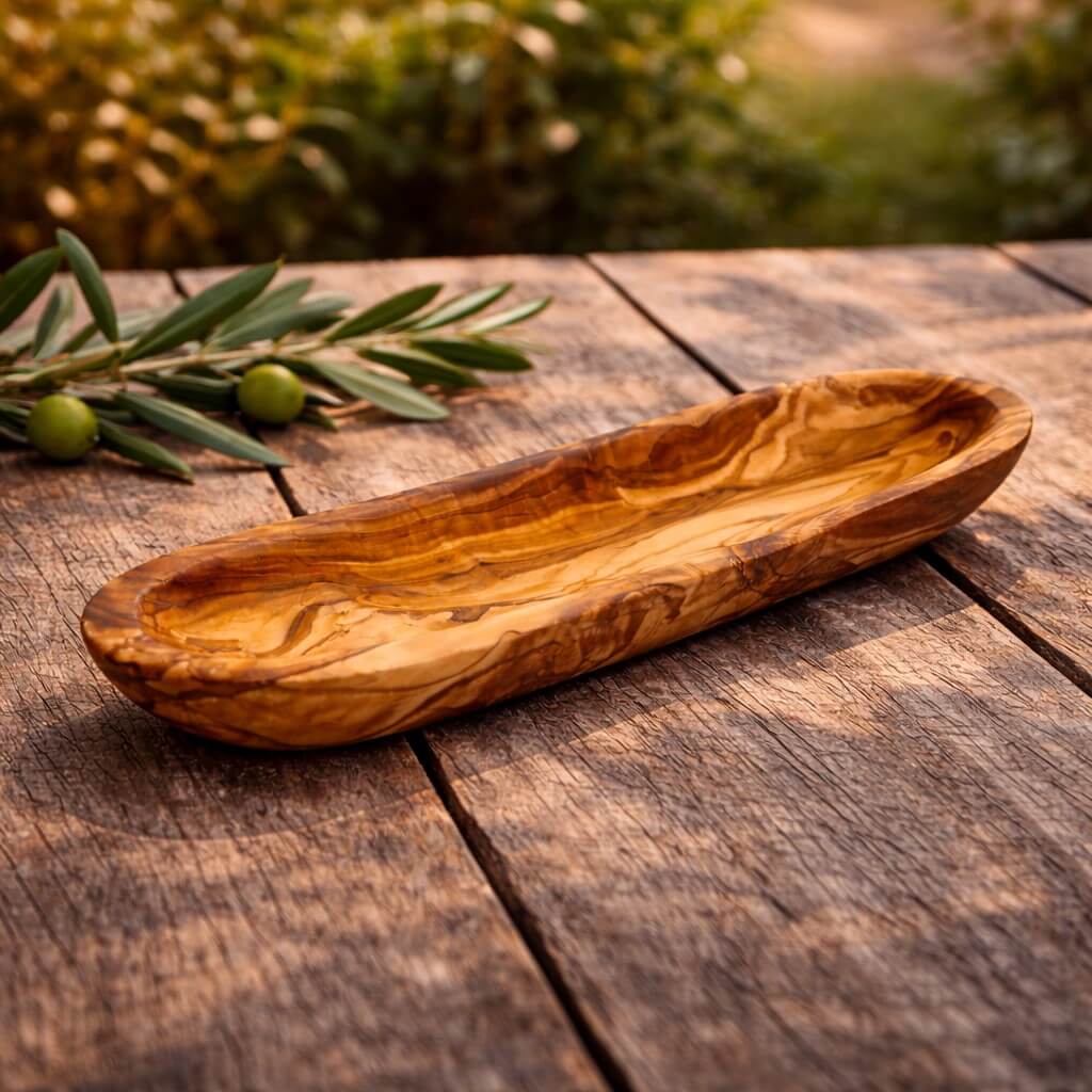 Baguette-Schale aus Olivenholz – Glatter Rand (30cm) - Image 4