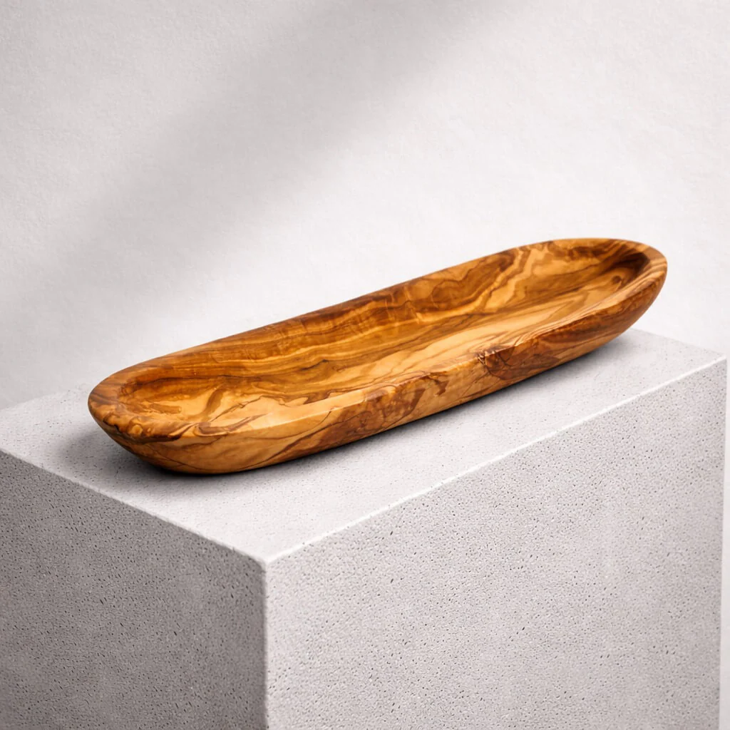 Baguette-Schale aus Olivenholz – Glatter Rand (30cm) - Image 5
