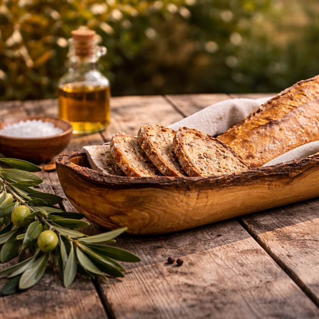 Brot- & Baguette-Schale aus Olivenholz - Rustikaler Rand (30 cm) - Image 3
