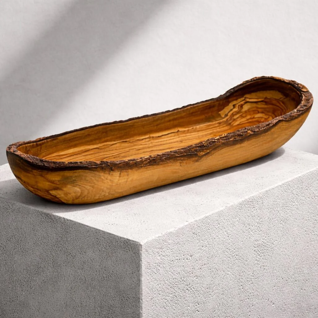Brot- & Baguette-Schale aus Olivenholz - Rustikaler Rand (30 cm) - Image 4