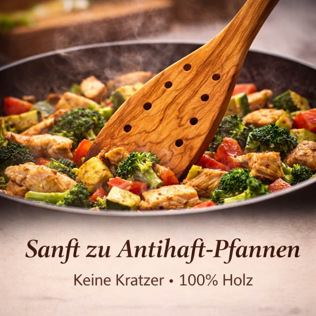 Pfannenwender aus Olivenholz mit Löchern (30 cm) - Image 4
