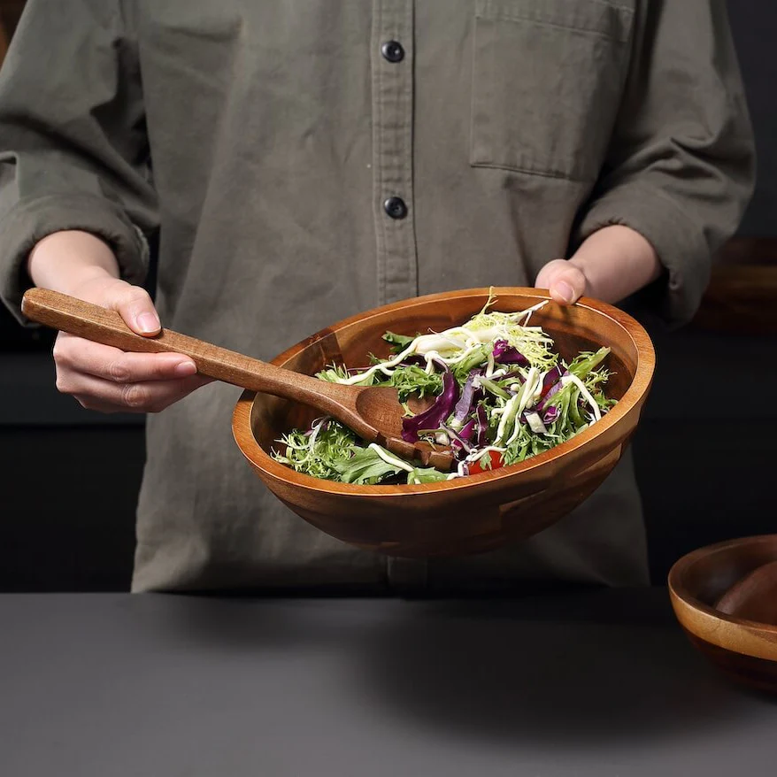 Salatschüssel Set aus Akazienholz – 3 Schüsseln inkl. Salatbesteck - Image 10
