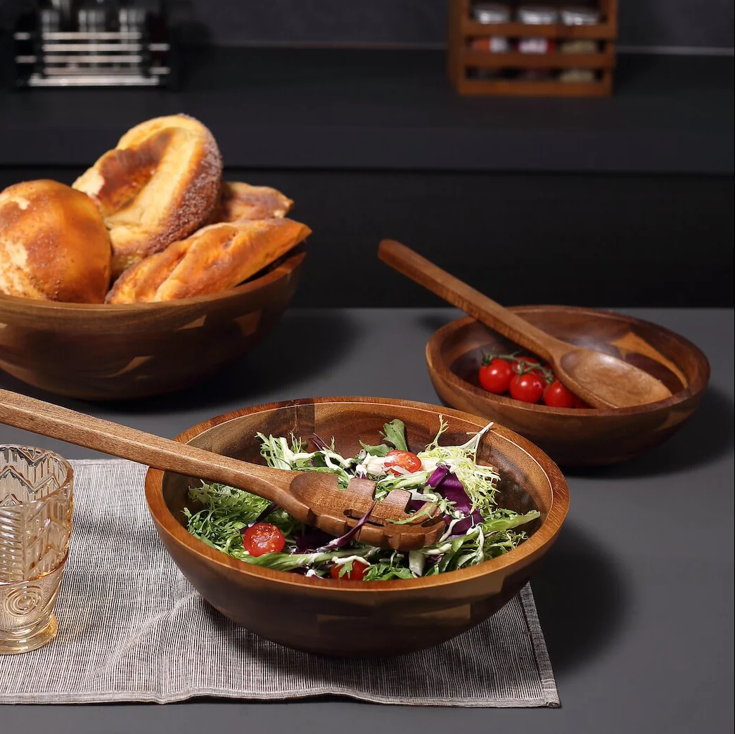 Salatschüssel Set aus Akazienholz – 3 Schüsseln inkl. Salatbesteck - Image 3